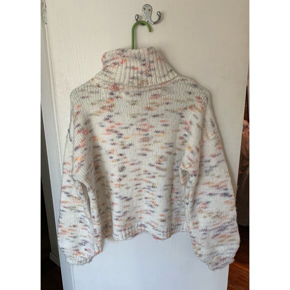 Jessica Simpson White Rainbow Fleck Balloon Sleeve Turtleneck Sweater, Size M - Picture 2 of 5